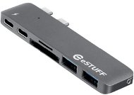 eSTUFF USB-C Slot-in Hub Pro, 2 × USB 3.0, 1 × USB-C, 1 x Thunderbolt 3, Card reader, Grey - USB hub