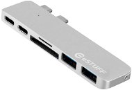 eSTUFF USB-C Slot-in Hub Pro, 2 x USB 3.0, 1 x USB-C, 1 x Thunderbolt 3, Kartenleser, Silber - USB Hub