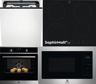 ELECTROLUX SatelliteClean EES68600L + SaphirMatt SE EIT60433CT + SteamBake EOD6F77WX + EMS4253TBX - Microwave, Built-in Dishwasher, Oven and Cooktop Set