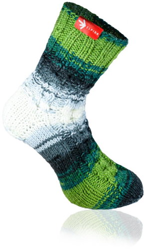 Socks from grandma Green grey rainbow hand knitted, size. S - Charity - Main image