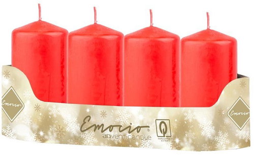 EMOCIO Adventní válcová 4 ks červená 5 × 10 cm - Candle Set - Main image