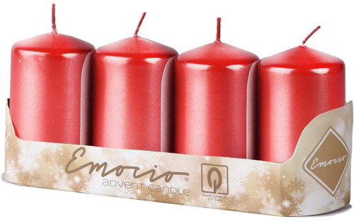 EMOCIO Adventní válcová 4 ks červená 5 × 9 cm - Candle Set - Main image