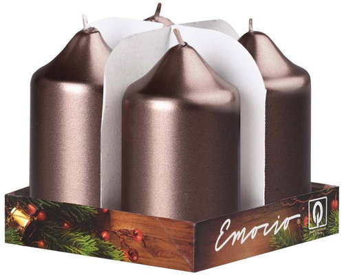 EMOCIO Advent cylinder candle metallic brown 4pcs 5 × 9cm - Candle Set - Main image