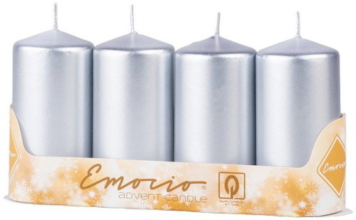 EMOCIO Metal Advent pillar candle, 4pcs, silver, 5×10cm - Candle Set - Main image