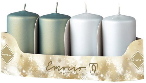 EMOCIO Adventní válcová mix zelená 4 ks 5 × 9 cm - Candle Set - Main image