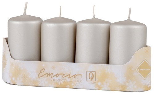 EMOCIO Adventní válcová stříbrná 4 ks 5 × 9 cm - Candle Set - Main image