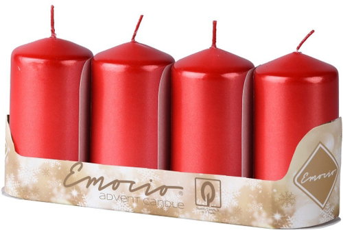 EMOCIO Adventní válcová červená 4 ks 5 × 9 cm - Candle Set - Main image