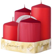 EMOCIO Adventní válec hladký a rýhovaný červený 4 ks - Candle Set