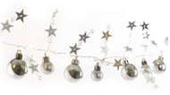 EMOS LED Christmas garland, silver balls with stars 1,9 m, 2x AA, indoor, warm white, timer - Light Chain