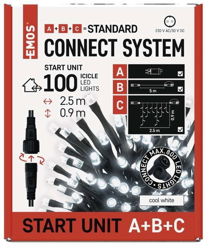 EMOS Basic set for connecting chains Standard - icicles, 2,5 m, outdoor, cold white, timer - Light Chain - Main image