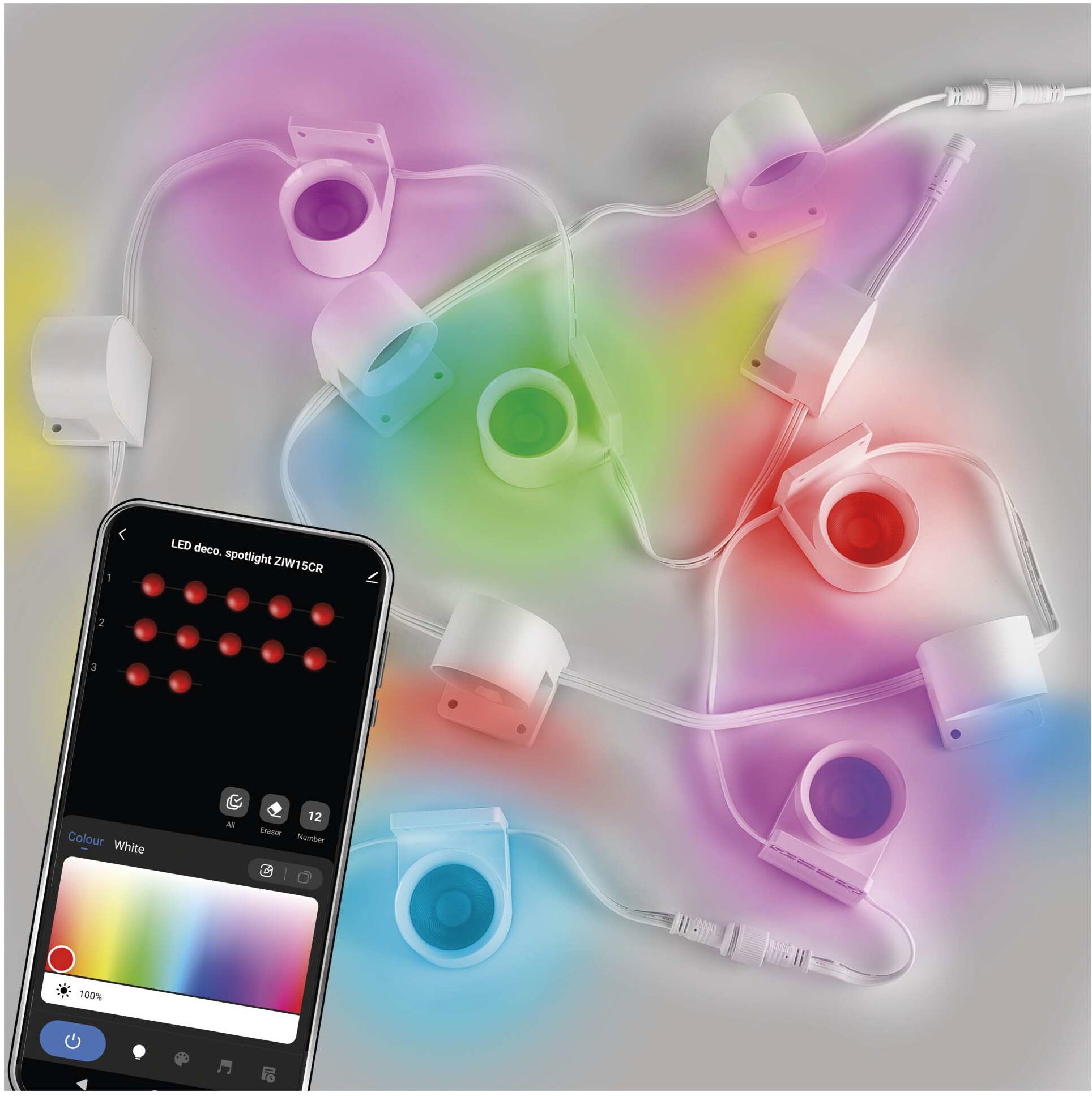 EMOS GoSmart LED spotlámpa Kezdőszett - 255 cm, 12 részes, RGBIC+CCT, dimmelhető, Wi-Fi