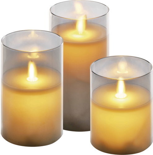 EMOS LED decoration - 3x wax candle in glass, 6x AA, warm white, timer - LED Candle - Main image
