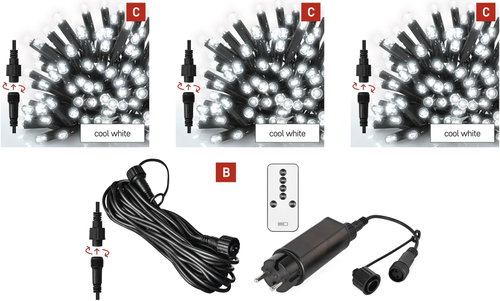 EMOS Premium Christmas Lights, Cool White, 3 x 5 m + 10 m Cable + Power Supply Main image EMOS Premium Christmas Lights, Cool White, 3 x 5 m + 10 m Cable + Power Supply - Kit - Main image