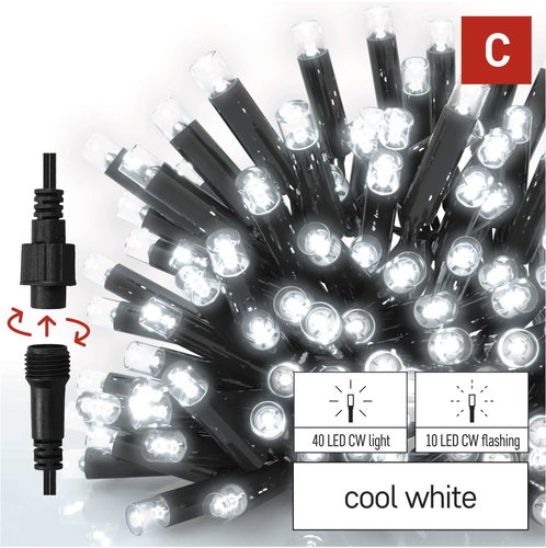EMOS Premium LED Connecting Chain Flashing Black, 10m, Outdoor and Indoor, Cold White - Light Chain - Main image