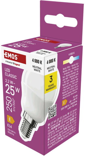 EMOS CLS Mini Globe, E14, 2,2 W, 25 W, 250 lm, neurtální bílá - LED Bulb - Main image