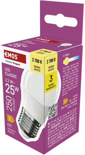 EMOS CLS Mini Globe, E27, 2,2 W, 25 W, 250 lm, teplá bílá - LED Bulb - Main image
