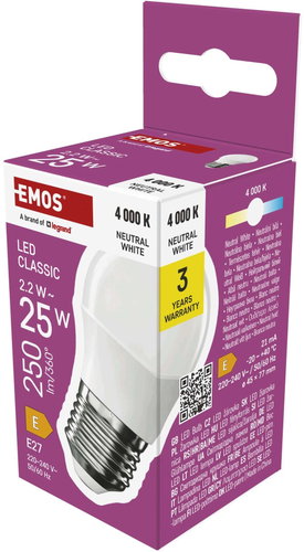 EMOS CLS Mini Globe, E27, 2,2 W, 25 W, 250 lm, neutrální bílá - LED Bulb - Main image
