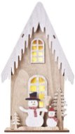 EMOS LED wooden decoration - house with snowmen, 28,5 cm, 2x AA, indoor, warm white, timer - Christmas Lights