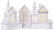 EMOS LED dekorácia drevená biela – dedinka, 16 cm, 2× AA, vnútorná, teplá biela, časovač - Vianočné osvetlenie