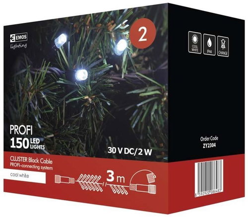 EMOS Profi LED Connecting Chain Black - Cluster, 3m, Cold White - Christmas Chain - Main image