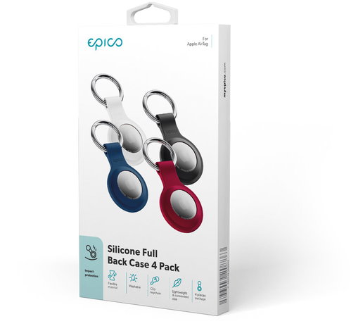 Epico Full Back Silicone Case for AirTag, Set – Black, White, Red, Dark Blue - AirTag Key Ring - Main image
