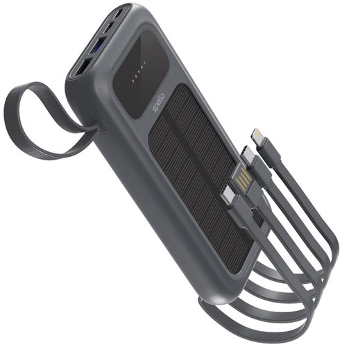Spello ForcePack 5in1 10000mAh Solar-Powerbank mit 4 integrierten Kabeln SP15 – Grau - Powerbank - Hauptbild
