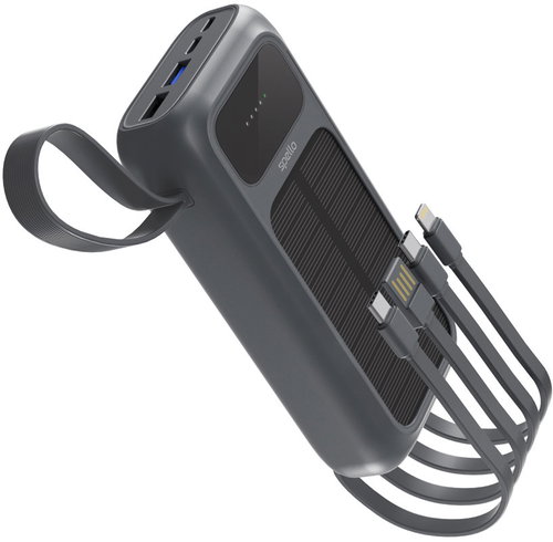 Spello ForcePack 5in1 20000mAh Solar-Powerbank mit 4 integrierten Kabeln SP25 - Grau - Powerbank - Hauptbild