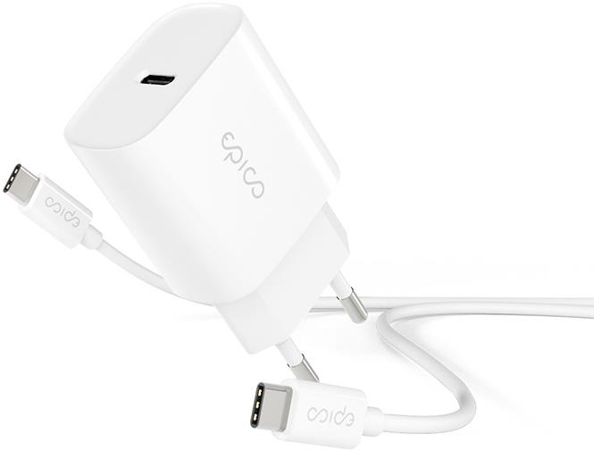 Epico 20W PD töltőfej, USB-C to USB-C kábel, 1,2 m, fehér