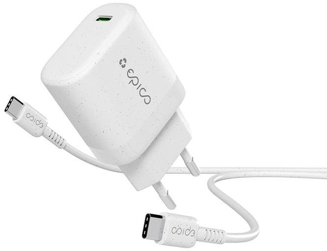 Epico Resolve 30W GaN hálózati töltő 1.2m USB-C kábellel - fehér