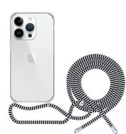 Epico Transparentes Cover mit Lanyard für iPhone 14 - schwarz-weiß - Handyhülle