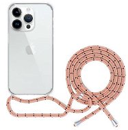Spello Crossbody iPhone 15 átlátszó tok rózsaszín zsinórral - Telefon tok