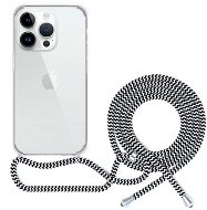 Spello Crossbody iPhone 15 Plus átlátszó tok fekete-fehér zsinórral - Telefon tok