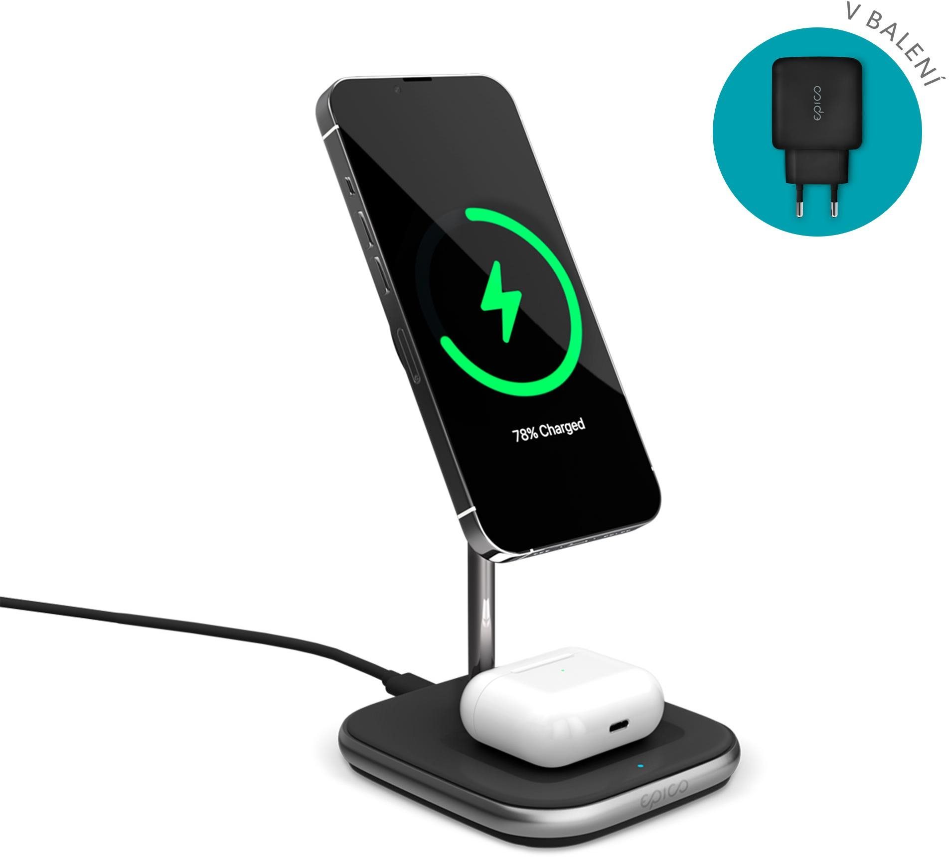 Epico 2in1 vezeték nélküli töltő Made for MagSafe adapterrel a csomagban - fekete