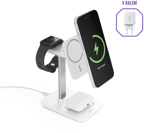 Spello 3in1 wireless charging station with MagSafe support - white - Wireless Charger - Main image