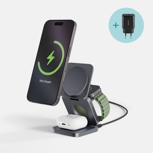 Epico UltraBase 3in1 Fold Mag+ Wireless Charging Stand EF30 - Space Grey - Wireless Charger - Main image