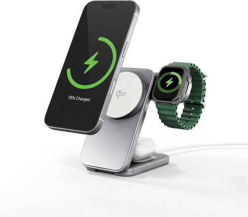 Spello ForceBase Qi2 3in1 Fold Wireless Charging Stand SF50 - Silver - Wireless Charger - Main image