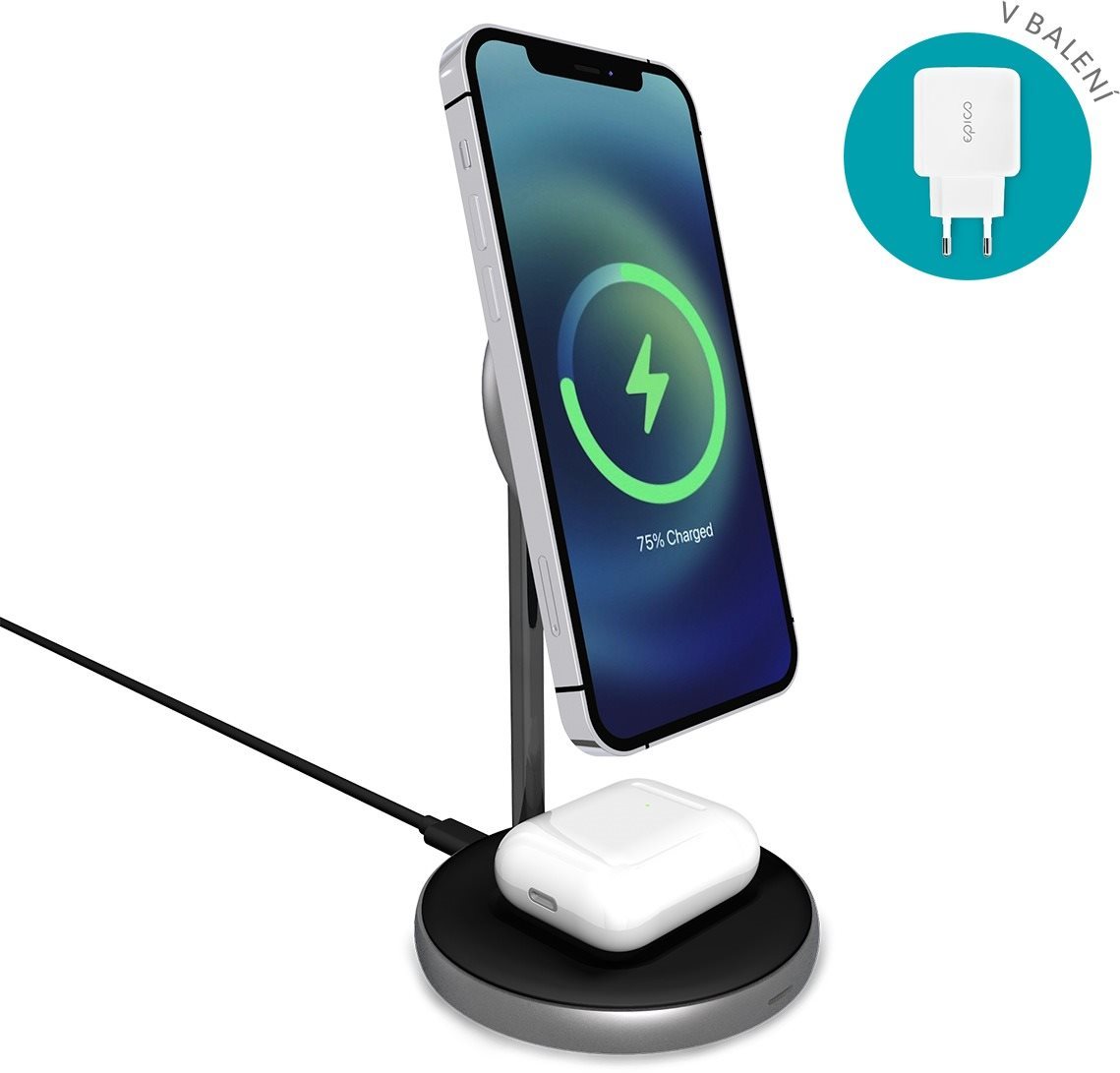 Epico 2in1 vezeték nélküli töltő MagSafe rögzítés támogatással - fekete