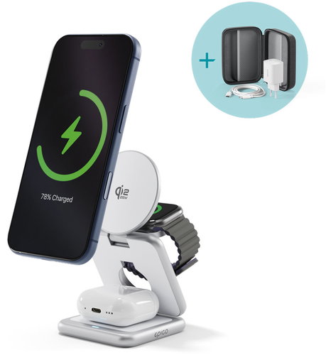 Epico UltraBase Qi2 25 W 3in1 Fold Metall Mag+ Wireless Charging Stand EF60 - silber - Kabelloses Ladegerät - Hauptbild