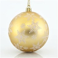 Plastové zlaté gule s bielym dekorom vločiek, 8 cm - Vianočné ozdoby