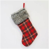 Piros kockás zokni, 25x3x50 cm - Karácsonyi díszítés