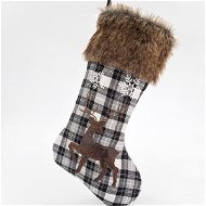 Barna kockás zokni szarvassal, 28x2x53 cm - Karácsonyi díszítés