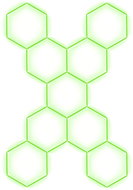 Escape6 Kompletní LED hexagonové svítidlo zelené, rozměr 9 elementů 246 × 386 cm tvar X - Modular Light