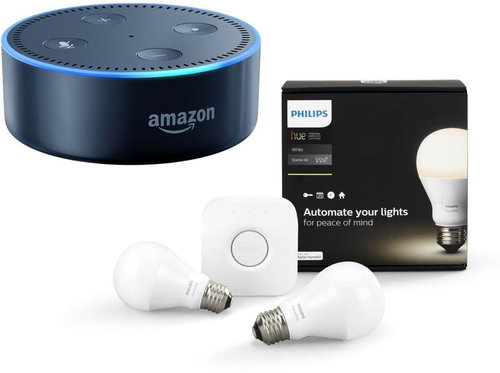 Philips Hue White 8.5W E27 starter kit + Amazon Echo Dot schwarz (2. Generation) - LED-Birne - Hauptbild