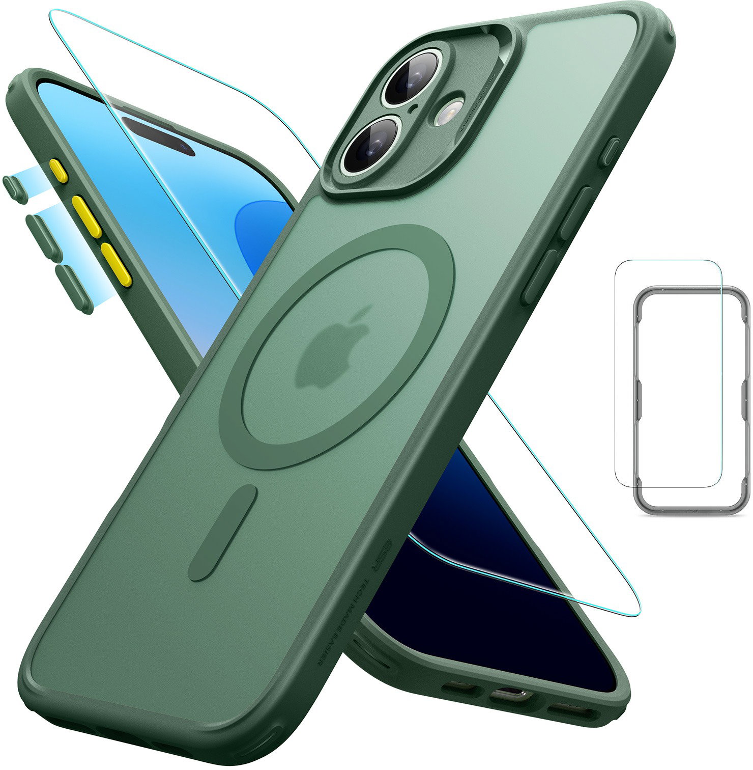 ESR Classic Pro Case (HaloLock) Set, Compatible with iPhone 16 Plus, Frosted Green tok
