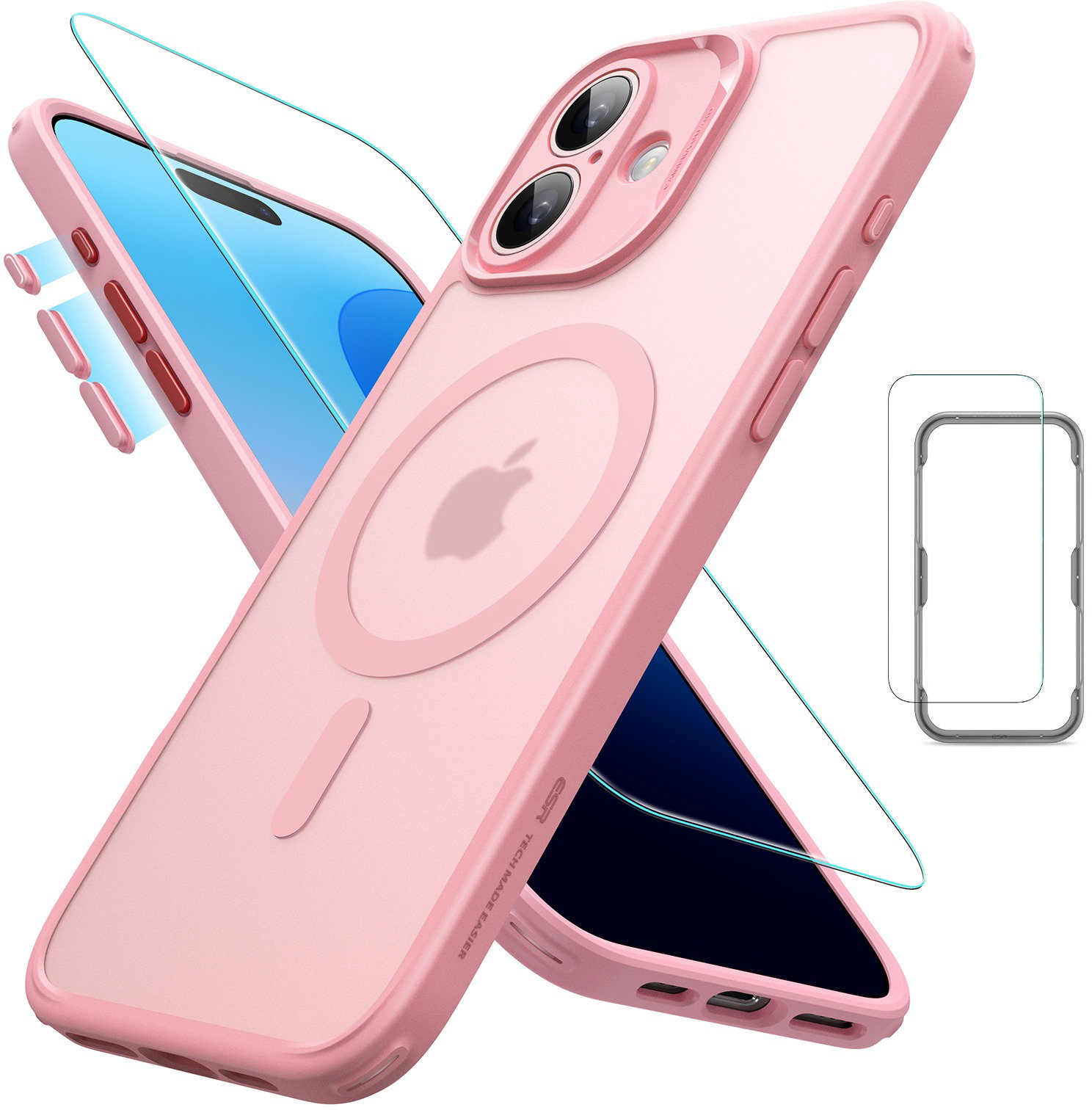 ESR Classic Pro Case (HaloLock) Set, Compatible with iPhone 16 Plus, Frosted Pink tok