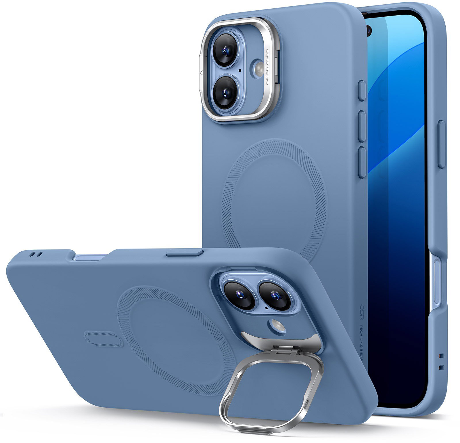 ESR Cloud Soft Case with Stash Stand (HaloLock) iPhone 16 Plus Light Blue tok