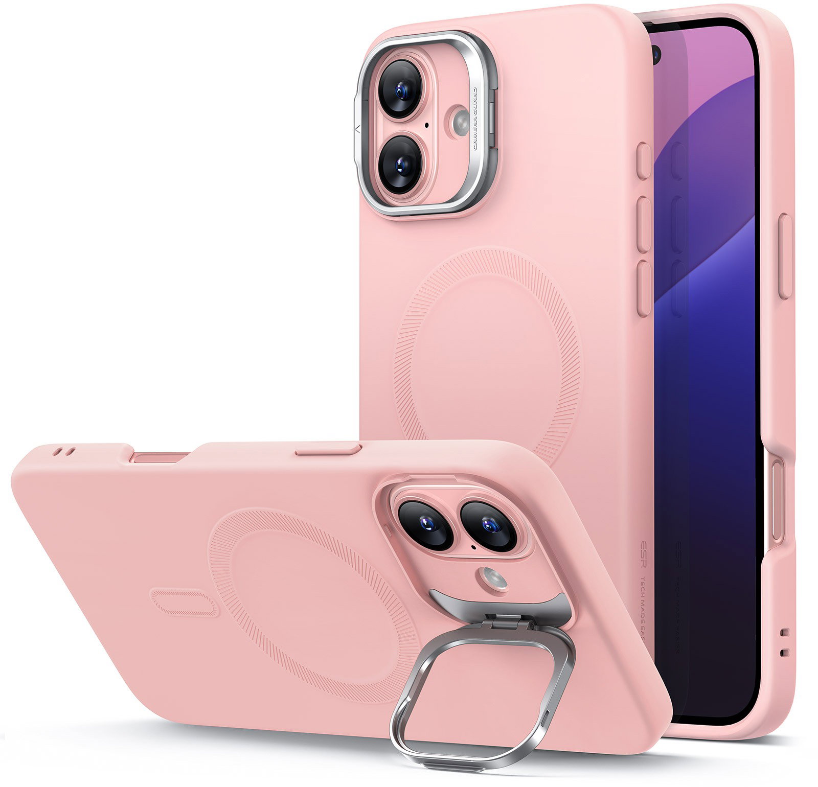 ESR Cloud Soft Case with Stash Stand (HaloLock) iPhone 16 Plus Pink tok