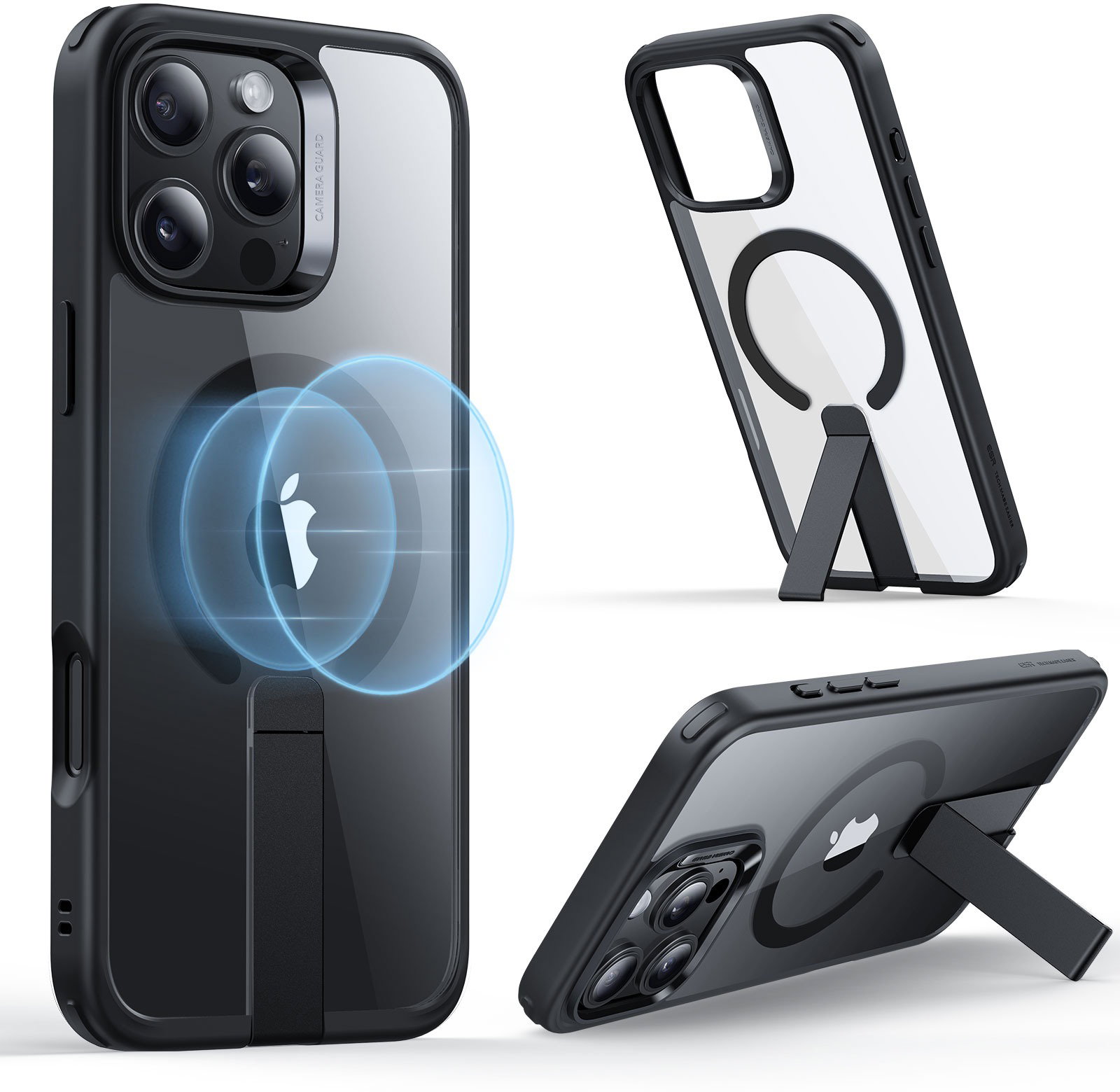 ESR Boost Flickstand Case (HaloLock) iPhone 16 Pro Max Clear Black tok