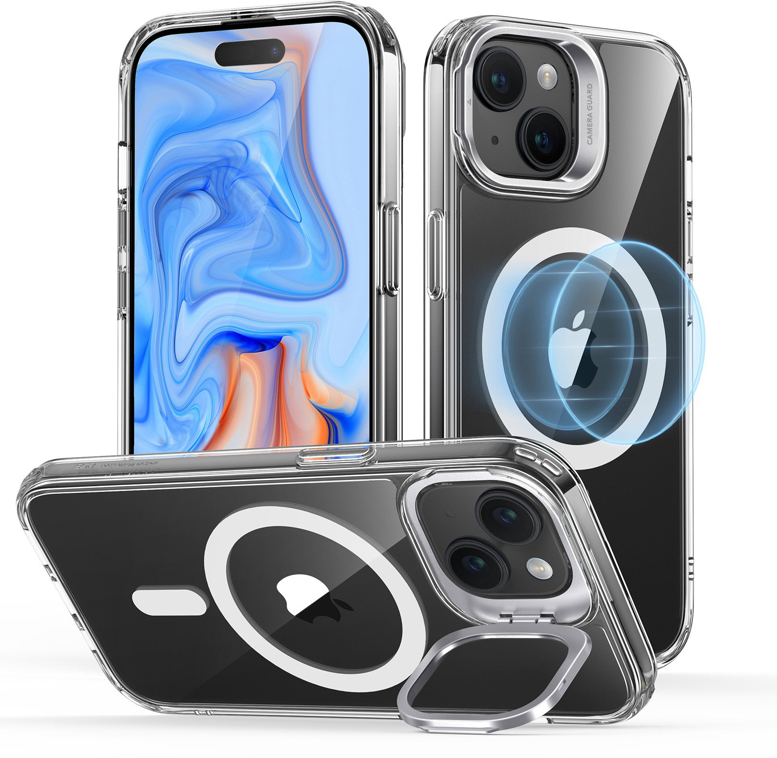 ESR Classic Hybrid Case with Stash Stand (HaloLock), Compatible with iPhone 15 Plus, Clear tok