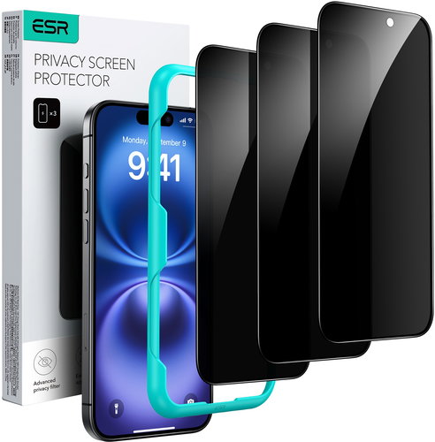 ESR Privacy Screen Protector, Compatible with iPhone 16 Plus, 3 Pack - Glass Screen Protector - Main image
